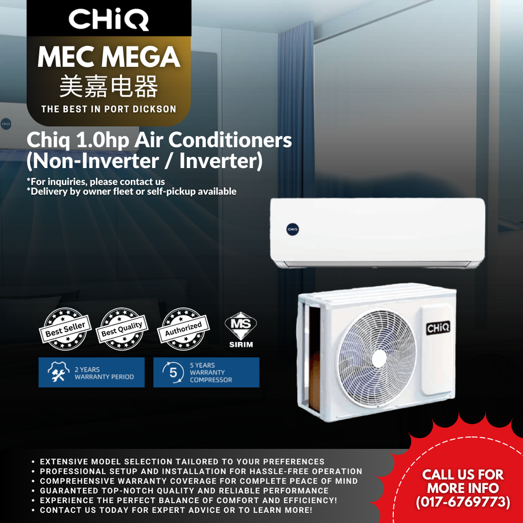 [TPA-CSC-09DDA] Chiq 1.0hp Air Conditioners (Non-Inverter / Inverter)