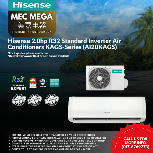 [AI20KAGS] Hisense 2.0hp R32 Standard Inverter Air Conditioners KAGS-Series