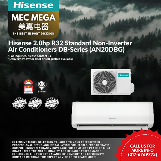 [AN20DBG] Hisense 2.0hp R32 Standard Non-Inverter Air Conditioners DB-Series (AN20DBG)