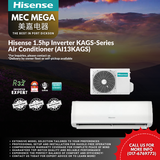 [AI13KAGS] Hisense 1.5hp Inverter Air Conditioner (AI13KAGS)