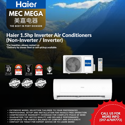 [HSU-13LPB21(NON-INVT)] Haier 1.5hp Inverter Air Conditioners (Non-Inverter / Inverter)