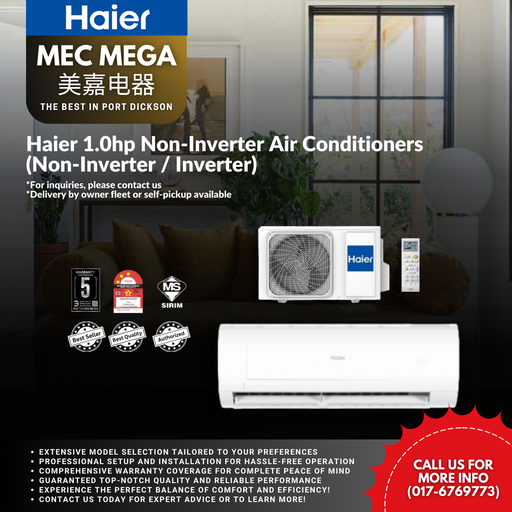 [HSU-10LP21 (NON INVT)] Haier 1.0hp Non-Inverter Air Conditioners (Non-Inverter / Inverter)