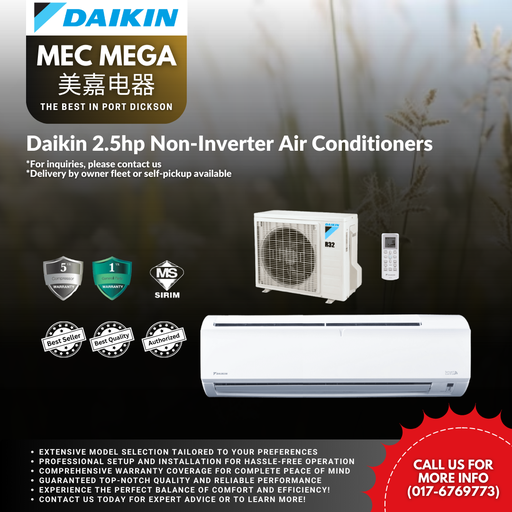 [FTV60PBV-LO-(NO WIFI)] Daikin 2.5hp Non-Inverter Air Conditioners